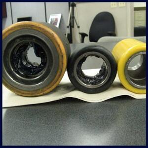 Tram Wheels Coated with Polymer - Before